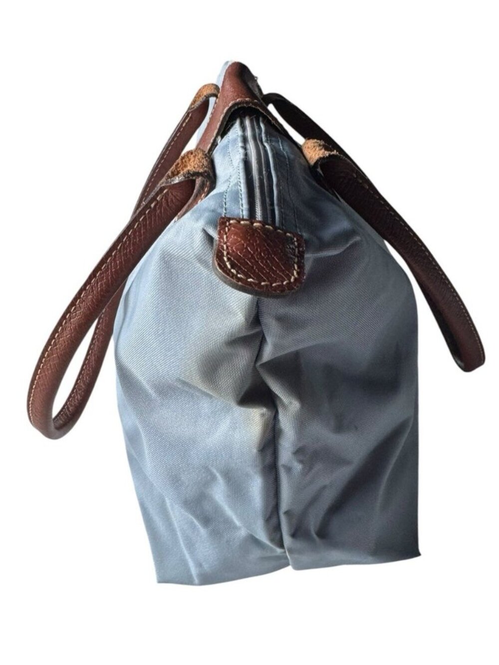 Longchamp Le Pliage Womens Tote Bag Small Light Blue Brown Leather Long Straps - Picture 8 of 16